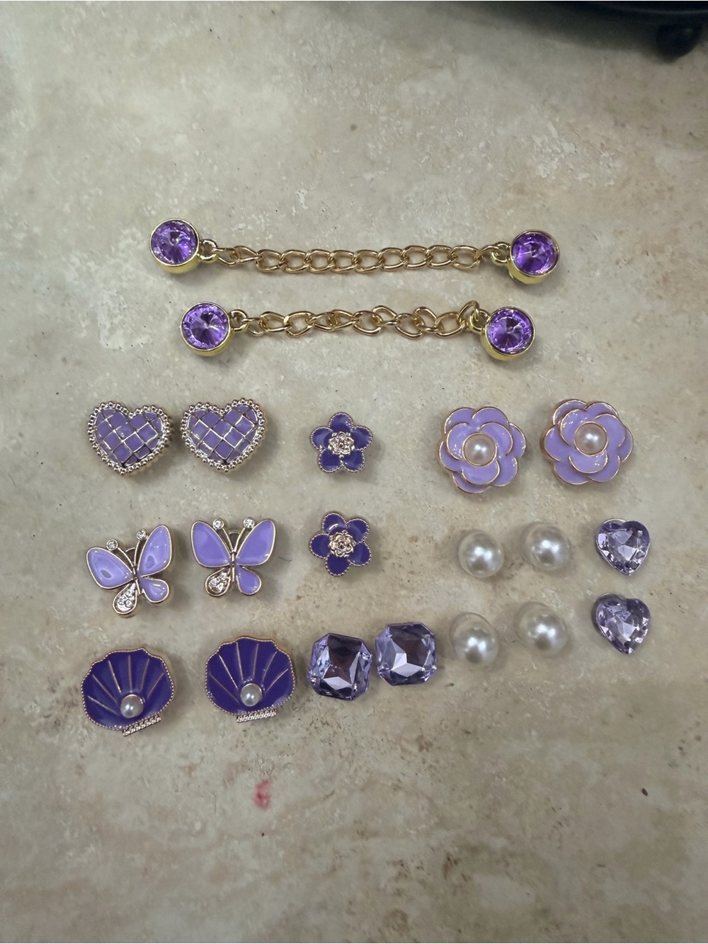 Source Unknown Lavender and Gold 12-Pair Earring Set